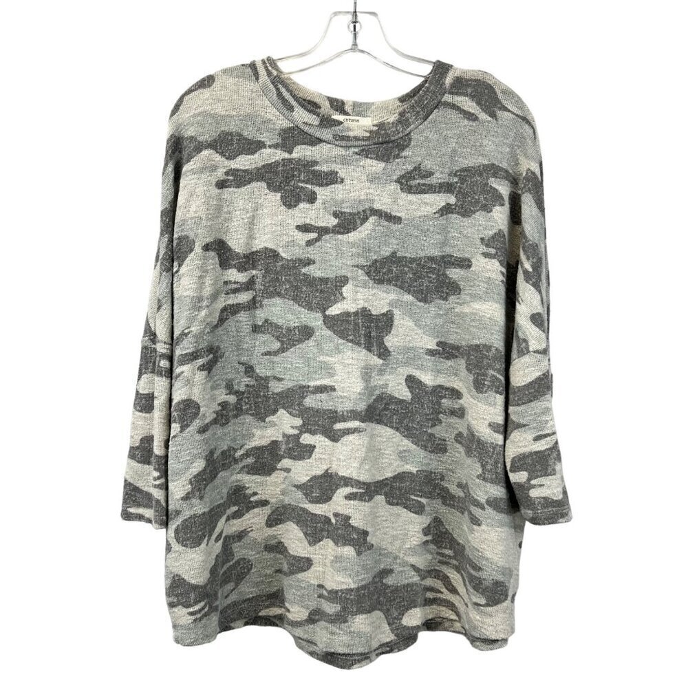 Cherish Women’s Crew Neck 3/4 Sleeve Pullover Sweater Multicolor Camo Small
